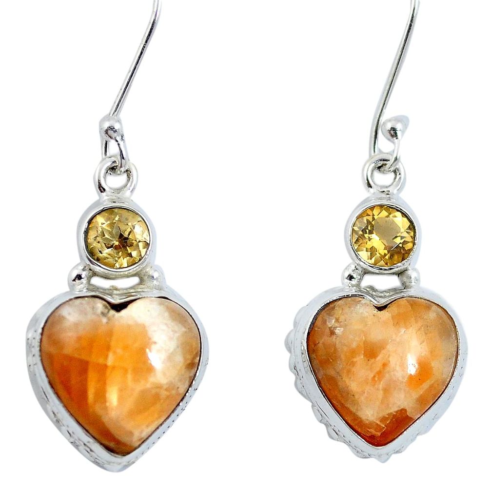 Natural orange calcite heart citrine 925 silver dangle earrings m64360