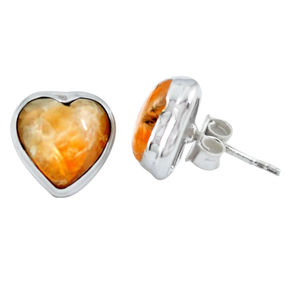 Natural orange calcite heart 925 sterling silver stud earrings jewelry m64362