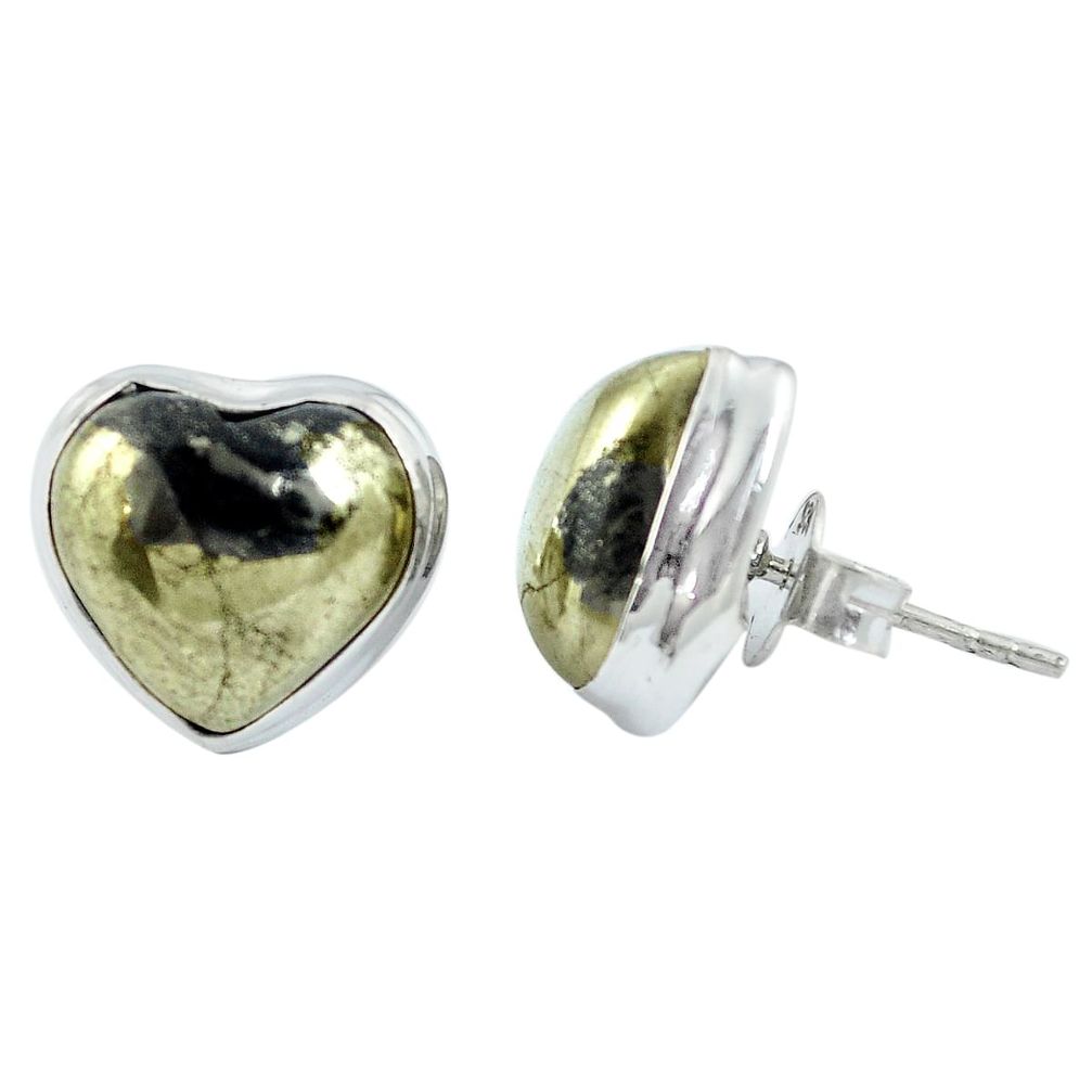 Golden pyrite in magnetite (healer's gold) heart 925 silver stud earrings m64363