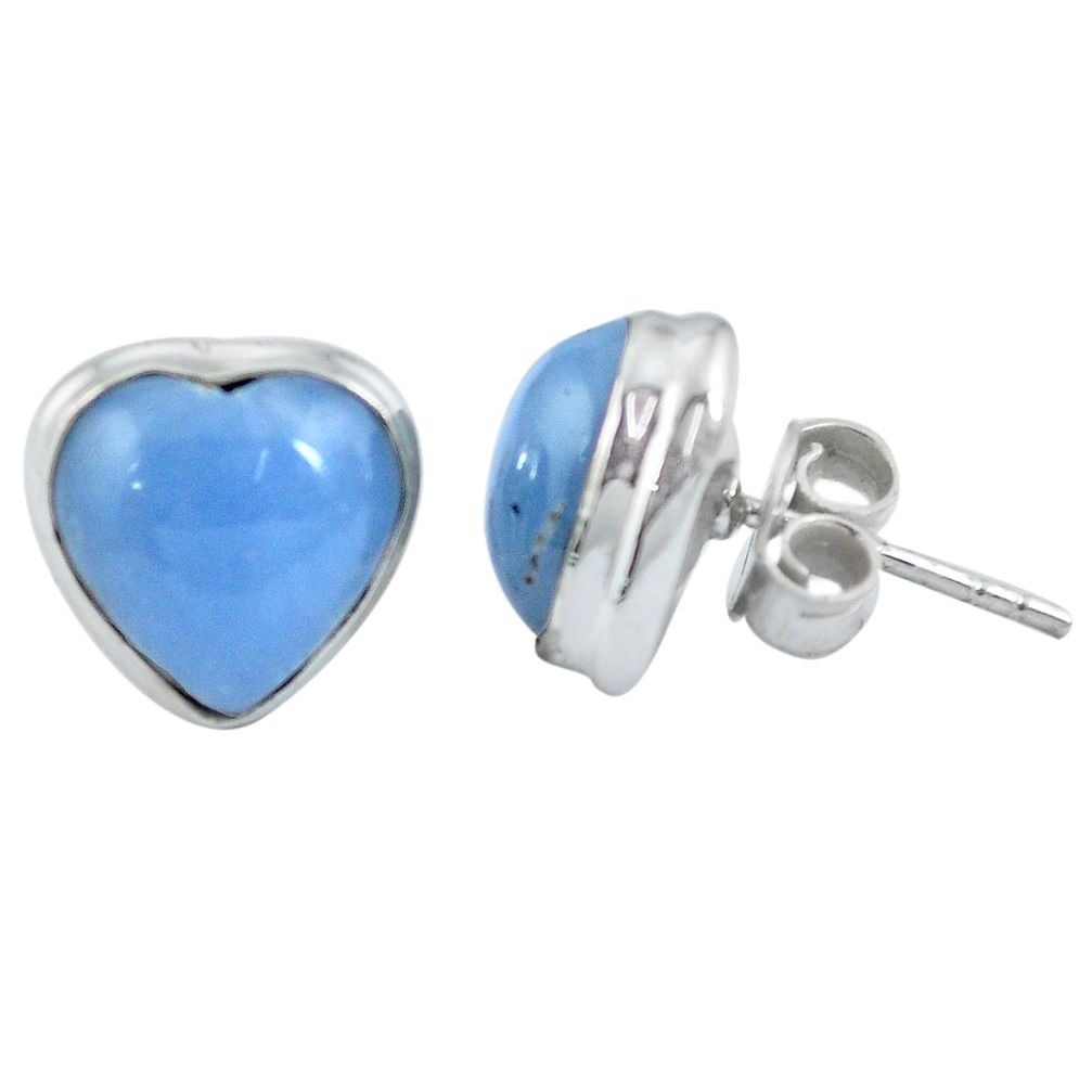 Natural blue angelite heart 925 sterling silver stud earrings jewelry m64371