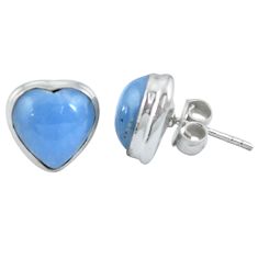Natural blue angelite heart 925 sterling silver stud earrings jewelry m64371