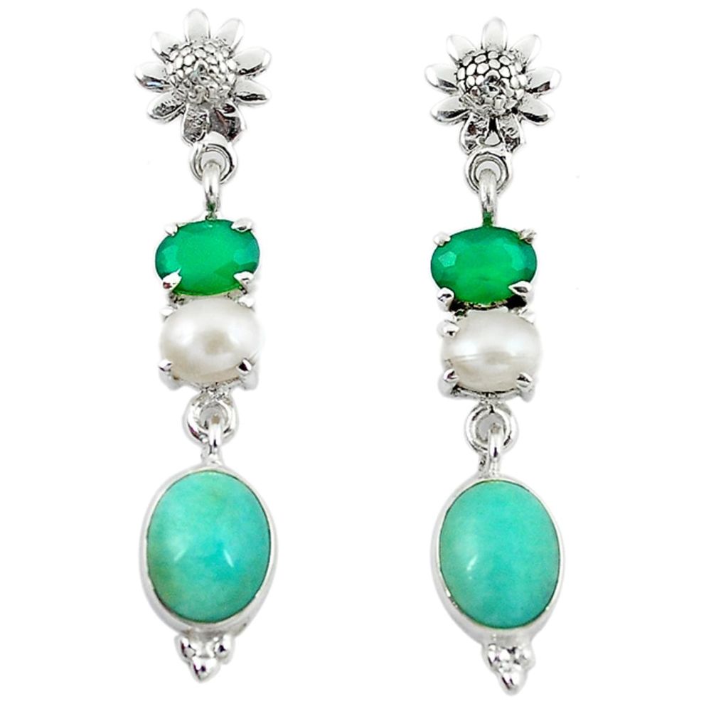 Natural green peruvian amazonite chalcedony 925 silver earrings m6496