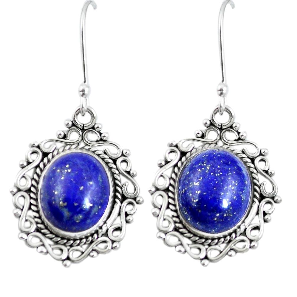 Natural blue lapis lazuli 925 sterling silver dangle earrings m65130
