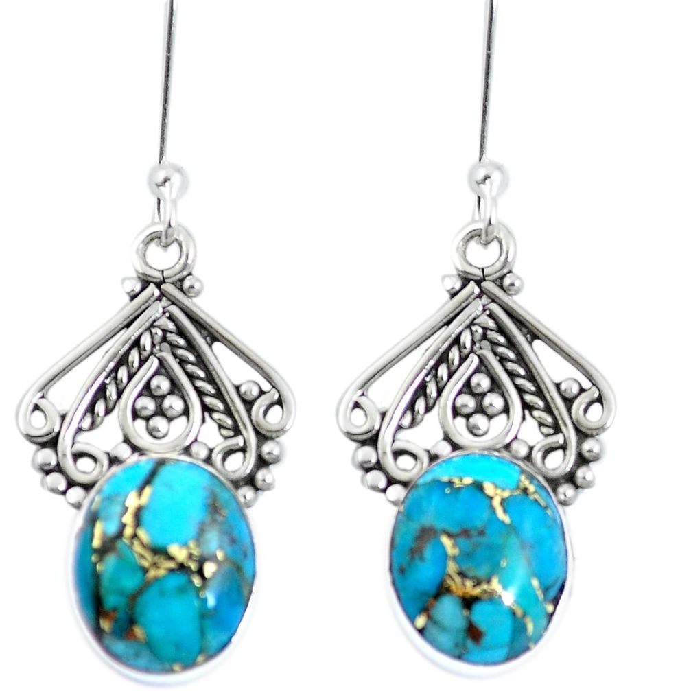 Blue copper turquoise 925 sterling silver dangle earrings jewelry m65143