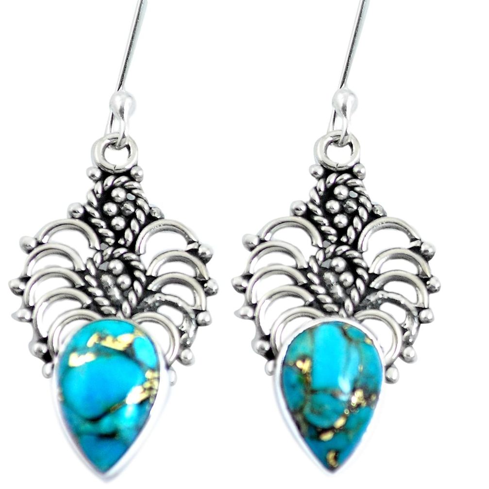 Blue copper turquoise 925 sterling silver dangle earrings jewelry m65144