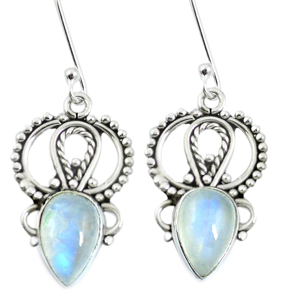 Natural rainbow moonstone 925 sterling silver dangle earrings m65195
