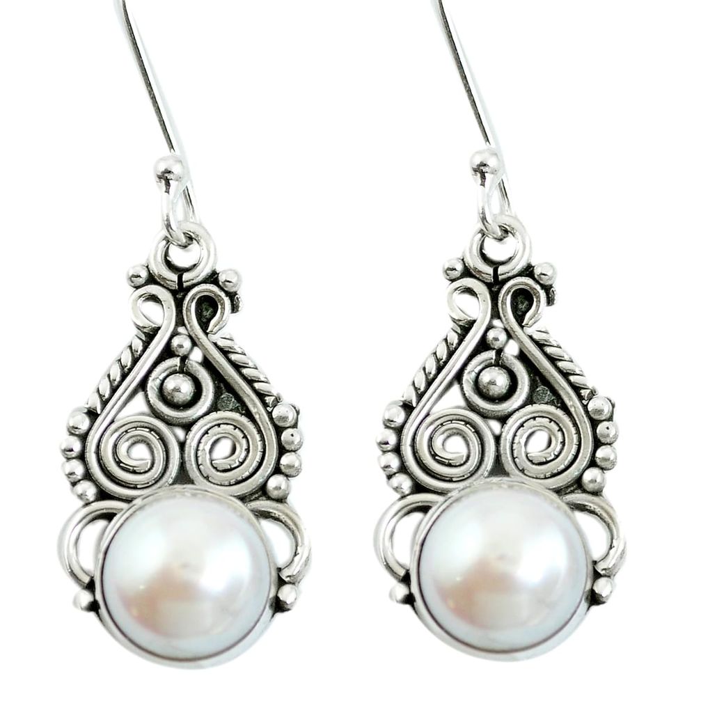 Natural white pearl 925 sterling silver dangle earrings jewelry m65209