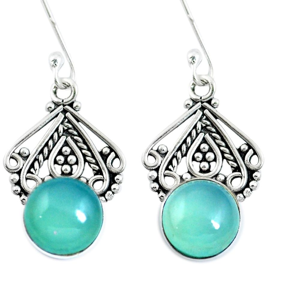 Natural aqua chalcedony 925 sterling silver dangle earrings m65228