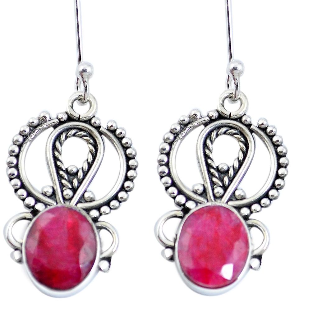 Natural red ruby 925 sterling silver dangle earrings jewelry m65242