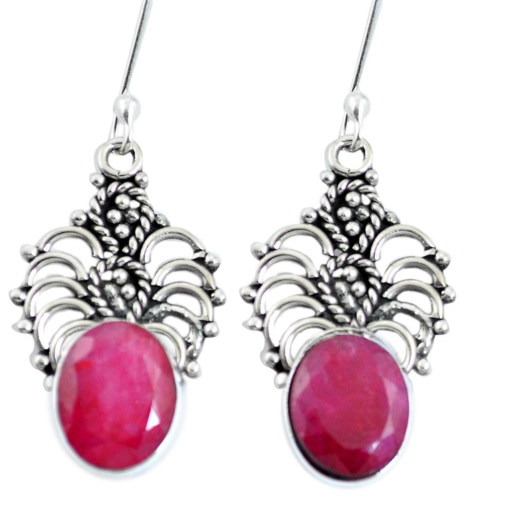 Natural red ruby 925 sterling silver dangle earrings jewelry m65249
