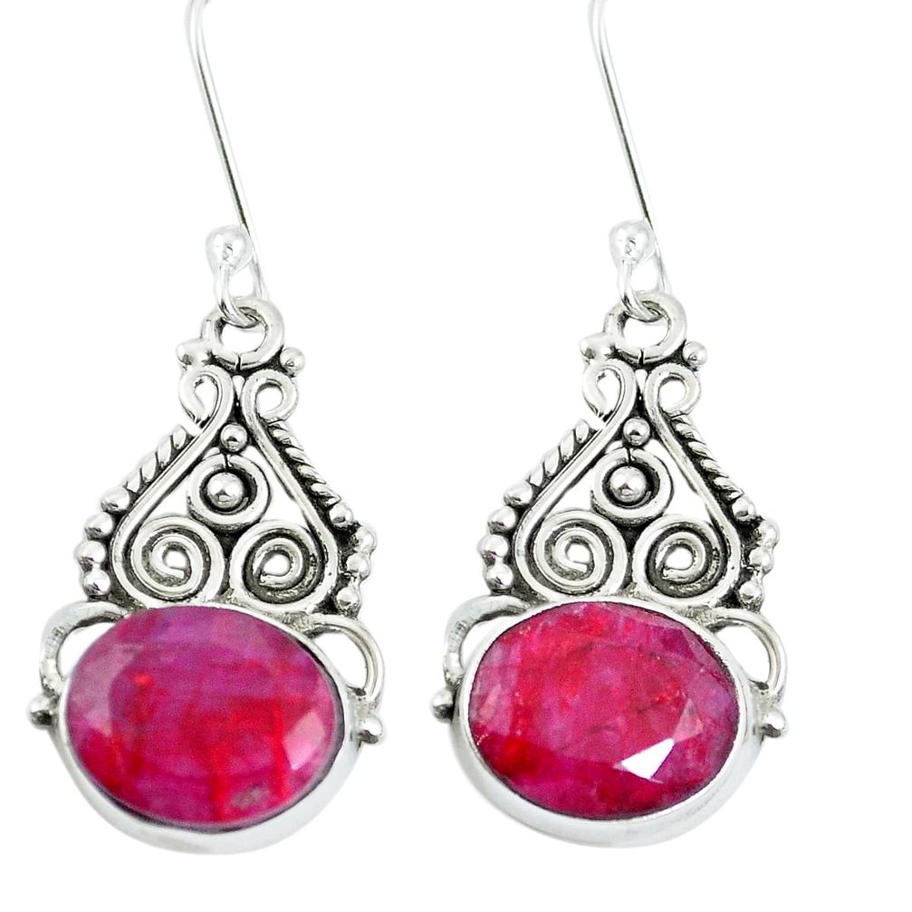 Natural red ruby 925 sterling silver dangle earrings jewelry m65260