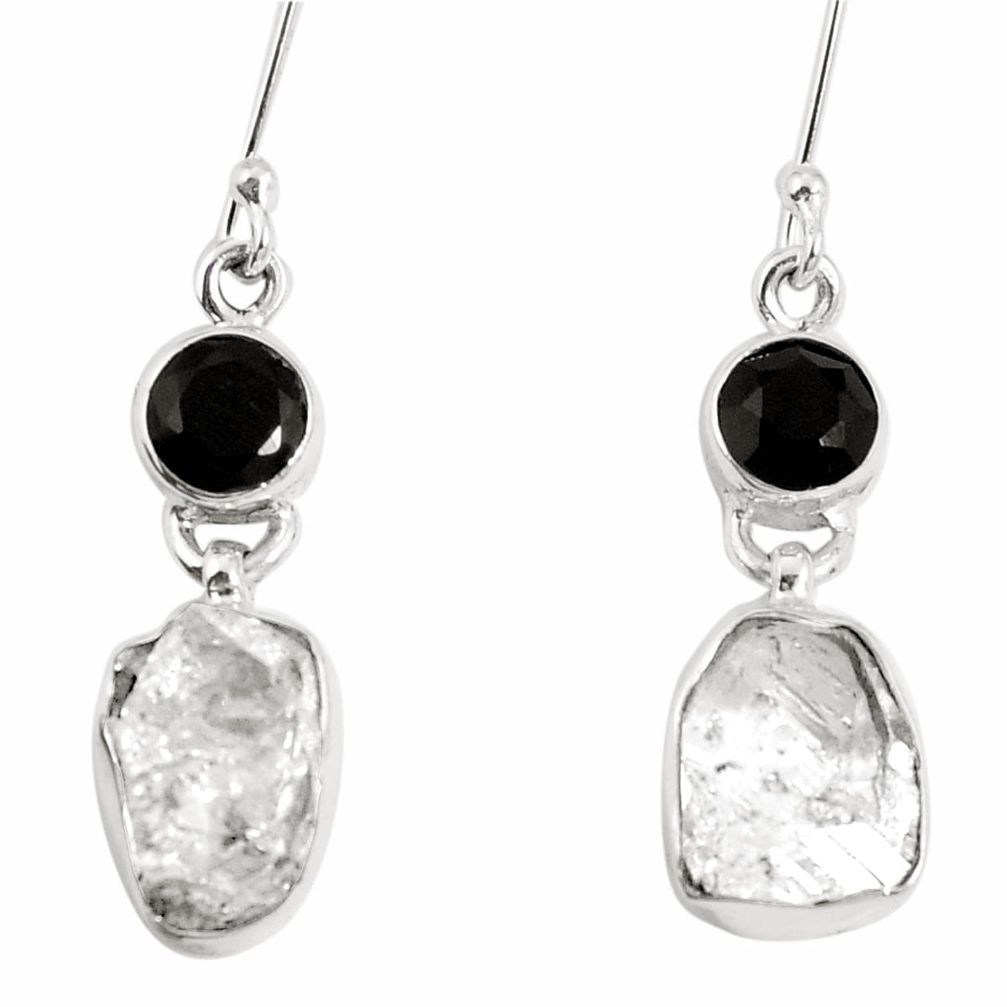 11.34cts natural white herkimer diamond onyx 925 silver dangle earrings m67321