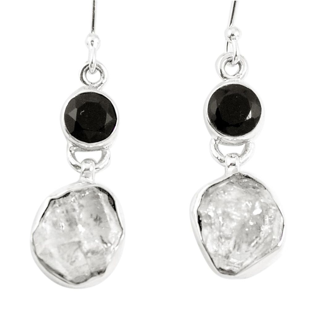 11.57cts natural white herkimer diamond onyx 925 silver dangle earrings m67326