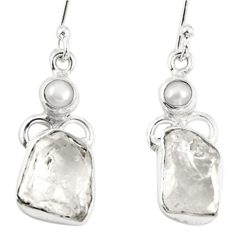 10.34cts natural white herkimer diamond pearl 925 silver dangle earrings m67327