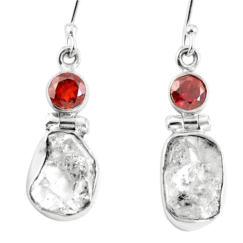 11.55cts natural white herkimer diamond garnet 925 silver dangle earrings m67328