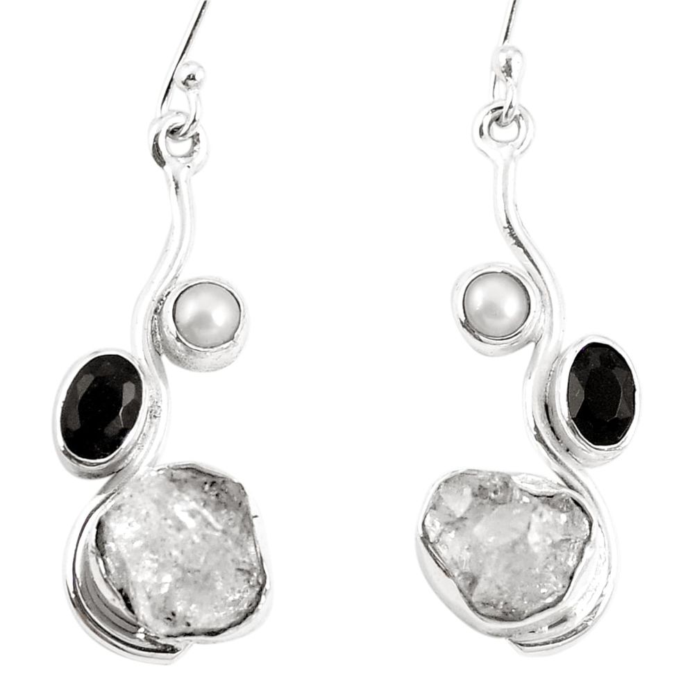 11.17cts natural white herkimer diamond onyx 925 silver dangle earrings m67334