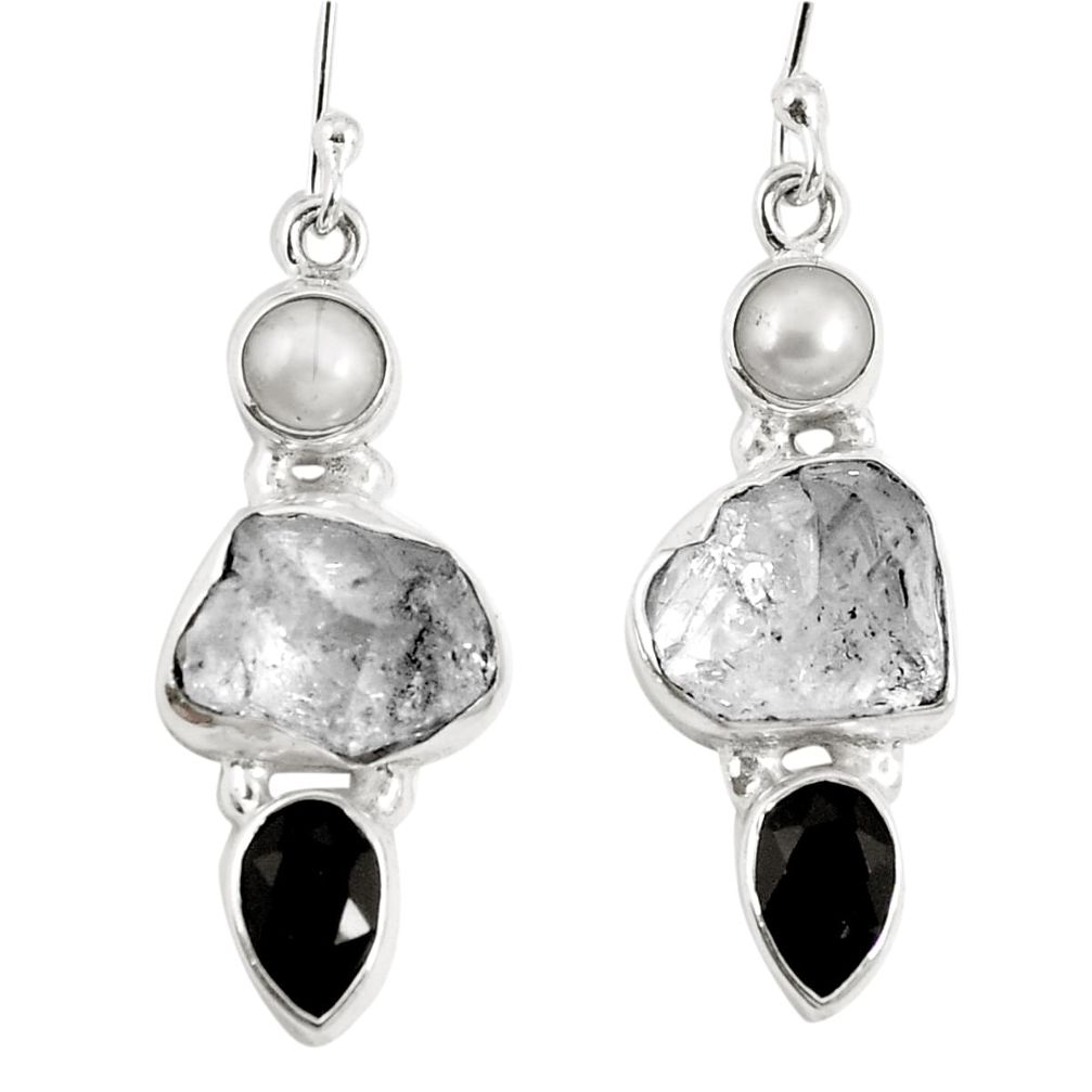 14.31cts natural white herkimer diamond onyx 925 silver dangle earrings m67335