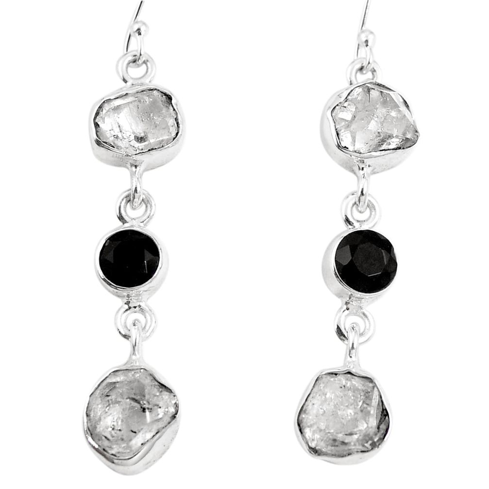 18.24cts natural white herkimer diamond onyx 925 silver dangle earrings m67339