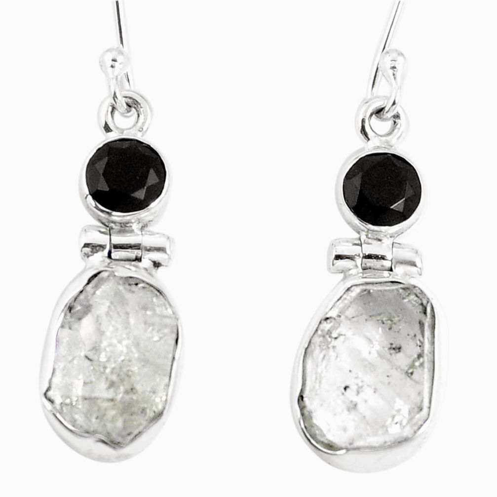 11.23cts natural white herkimer diamond onyx 925 sterling silver earrings m67351