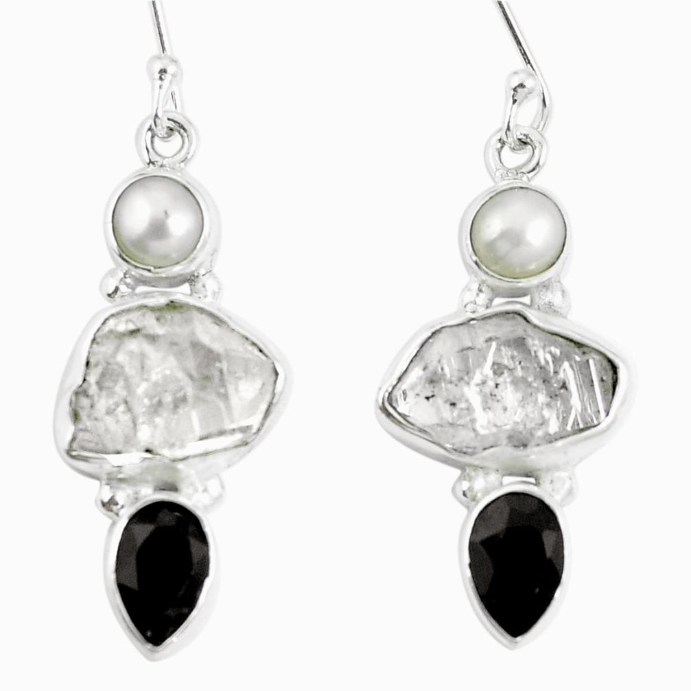 15.33cts natural white herkimer diamond onyx 925 sterling silver earrings m67359