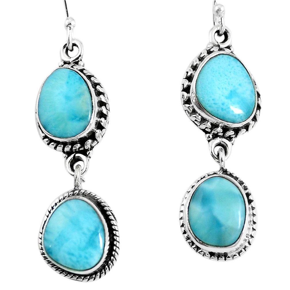 Natural blue larimar 925 sterling silver dangle earrings jewelry m68181