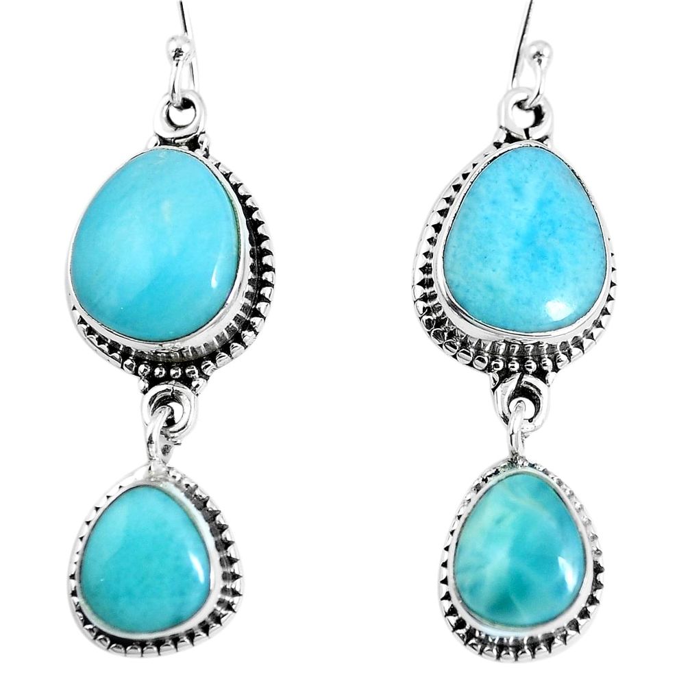 Natural blue larimar 925 sterling silver dangle earrings jewelry m68182
