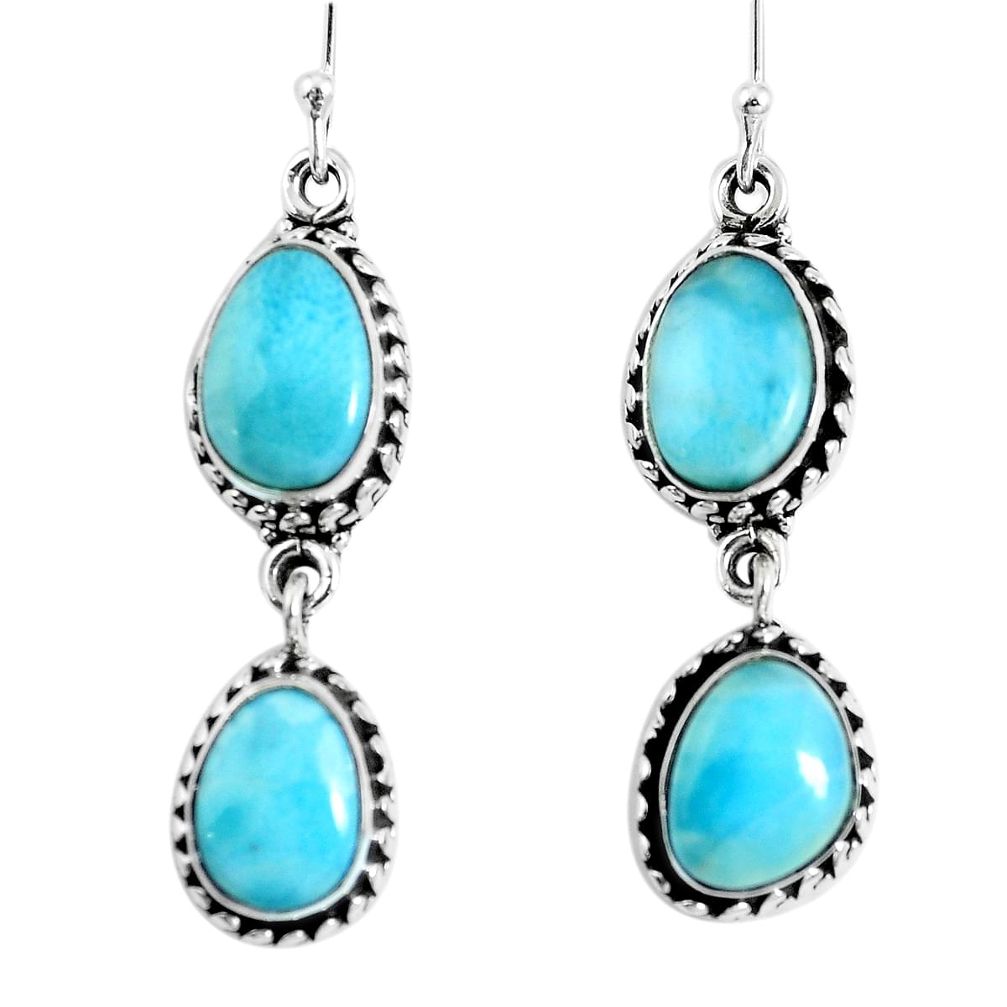 Natural blue larimar 925 sterling silver dangle earrings jewelry m68184