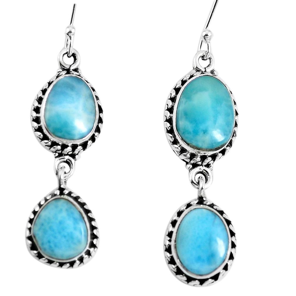 Natural blue larimar 925 sterling silver dangle earrings jewelry m68186