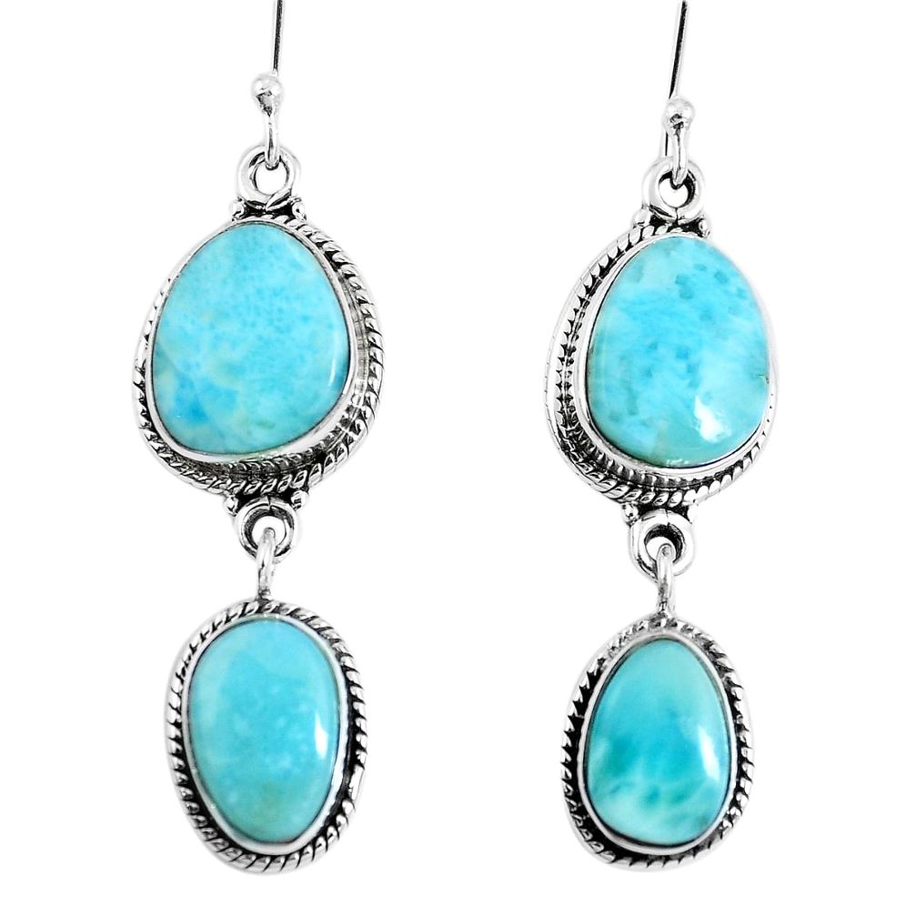 Natural blue larimar 925 sterling silver dangle earrings jewelry m68191