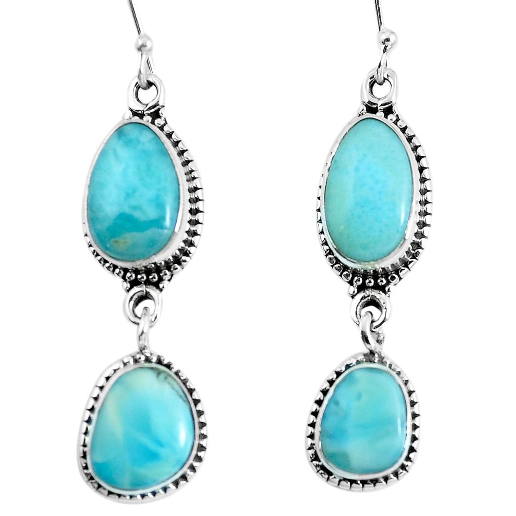 Natural blue larimar 925 sterling silver dangle earrings jewelry m68200