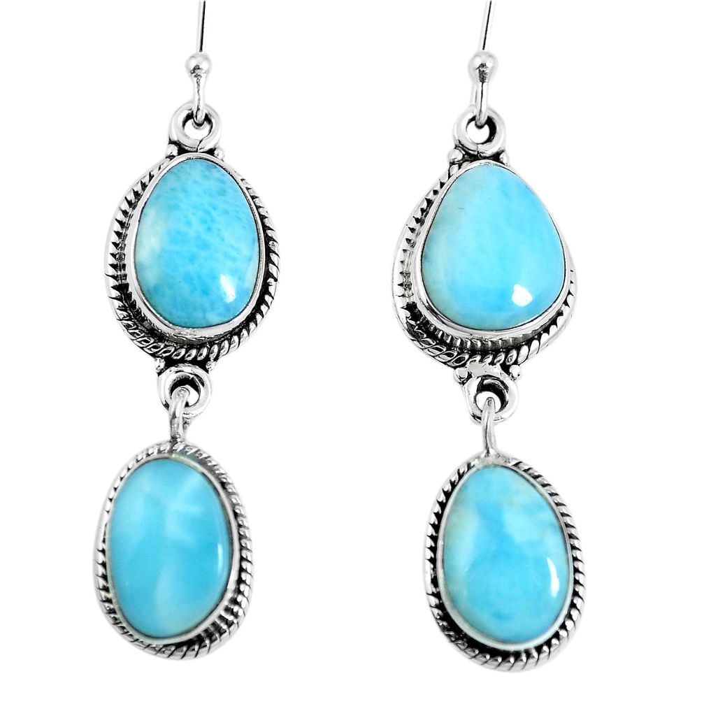 Natural blue larimar 925 sterling silver dangle earrings jewelry m68201