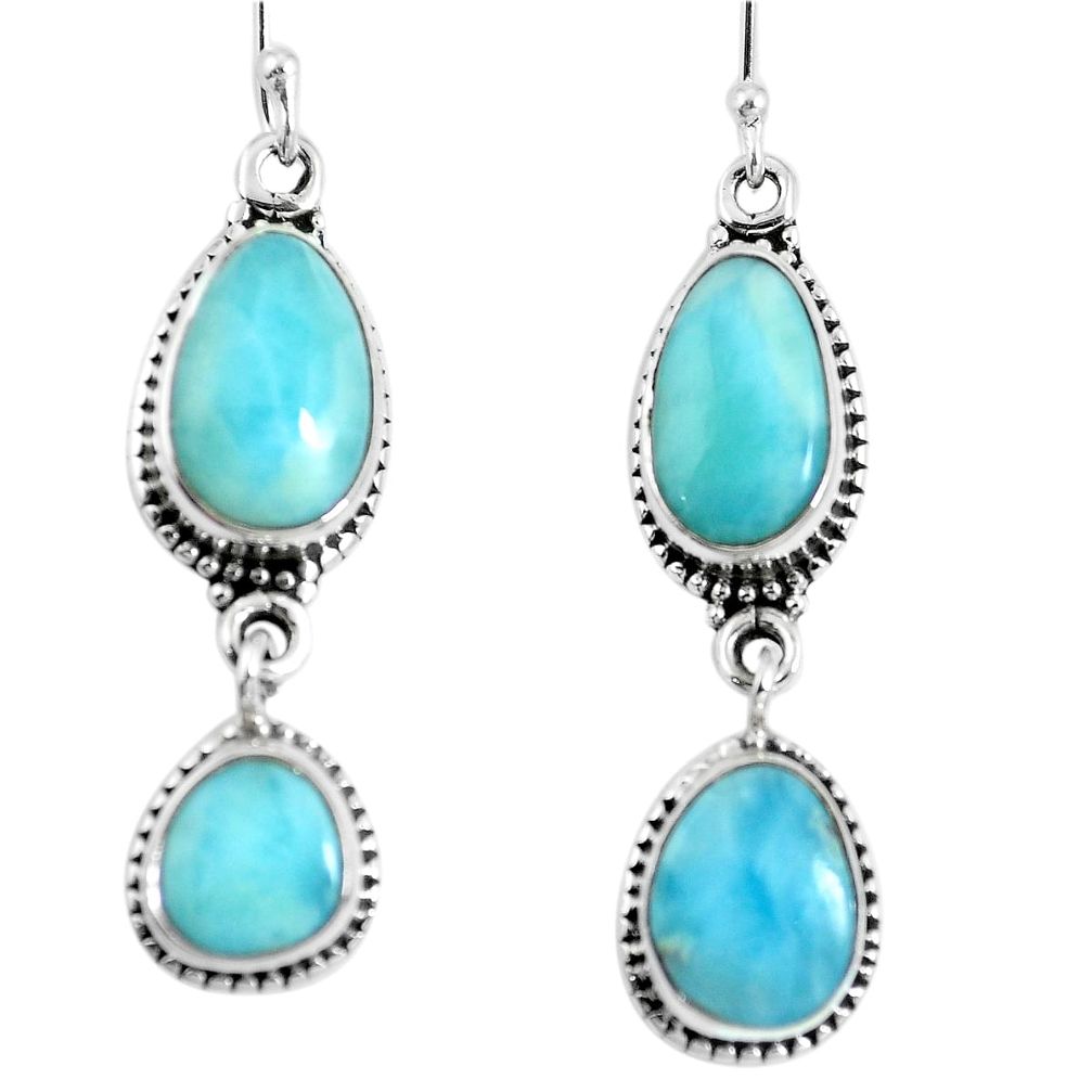 Natural blue larimar 925 sterling silver dangle earrings jewelry m68203