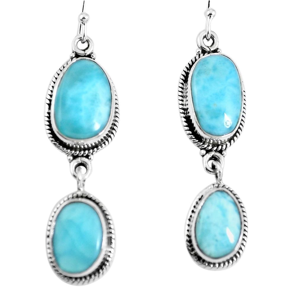 Natural blue larimar 925 sterling silver dangle earrings jewelry m68205