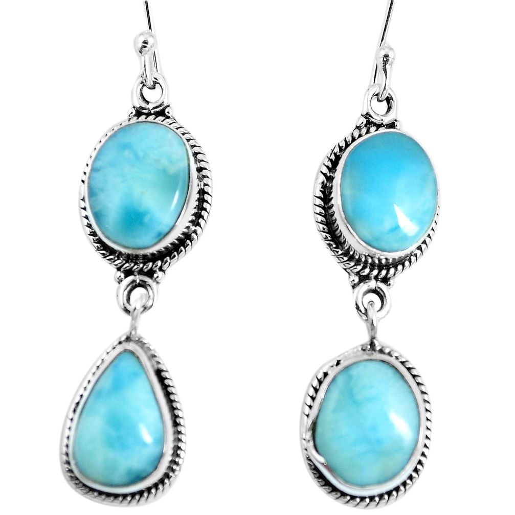 Natural blue larimar 925 sterling silver dangle earrings jewelry m68206