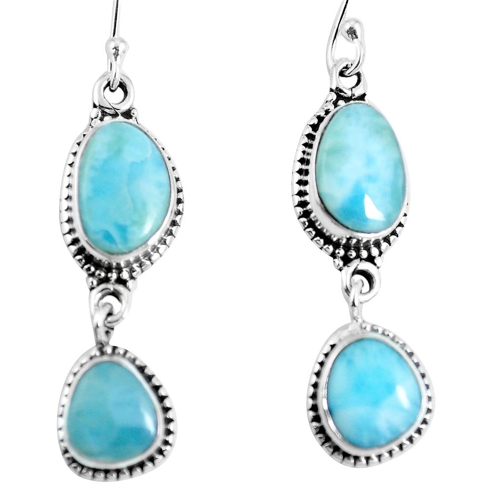 Natural blue larimar 925 sterling silver dangle earrings jewelry m68207