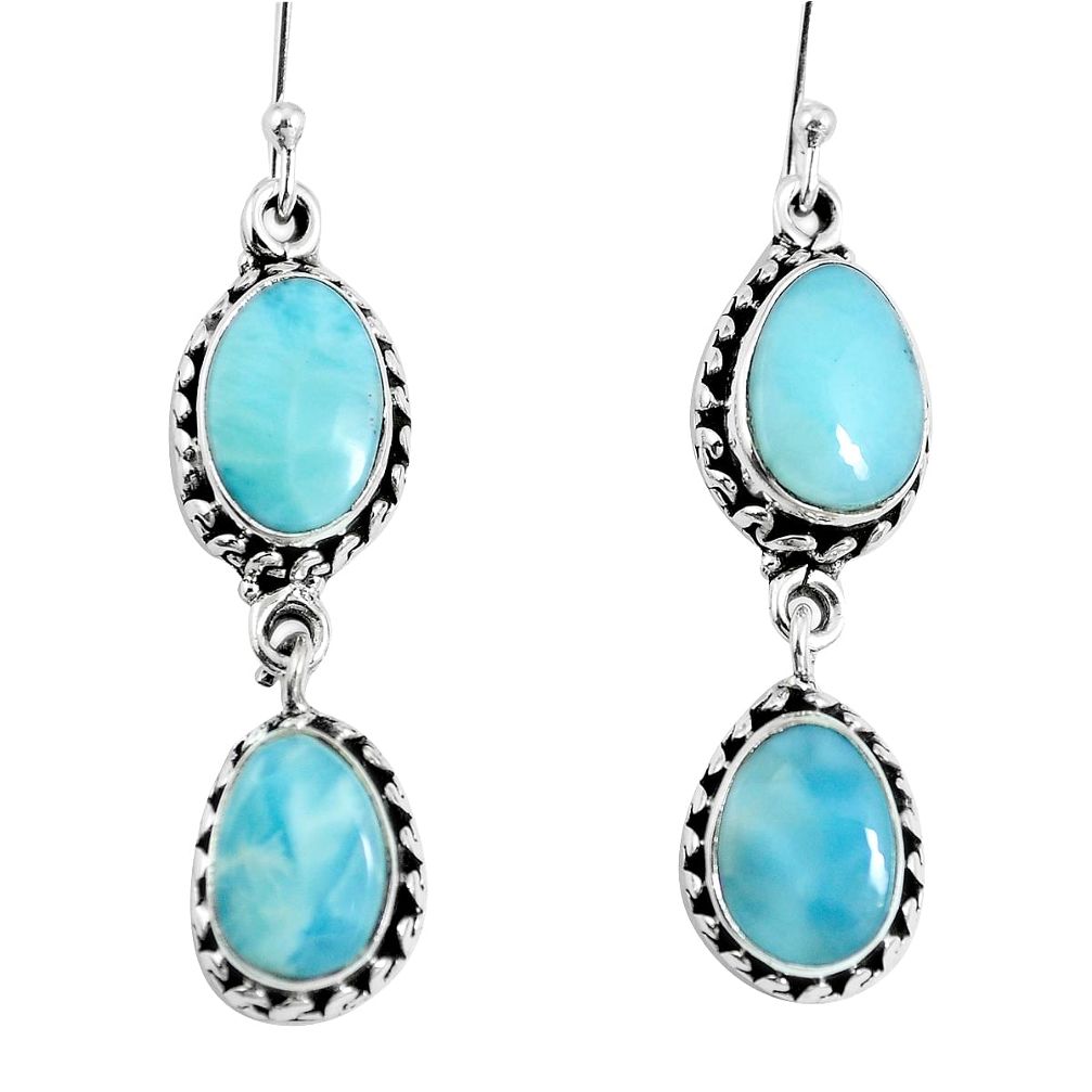 Natural blue larimar 925 sterling silver dangle earrings jewelry m68208