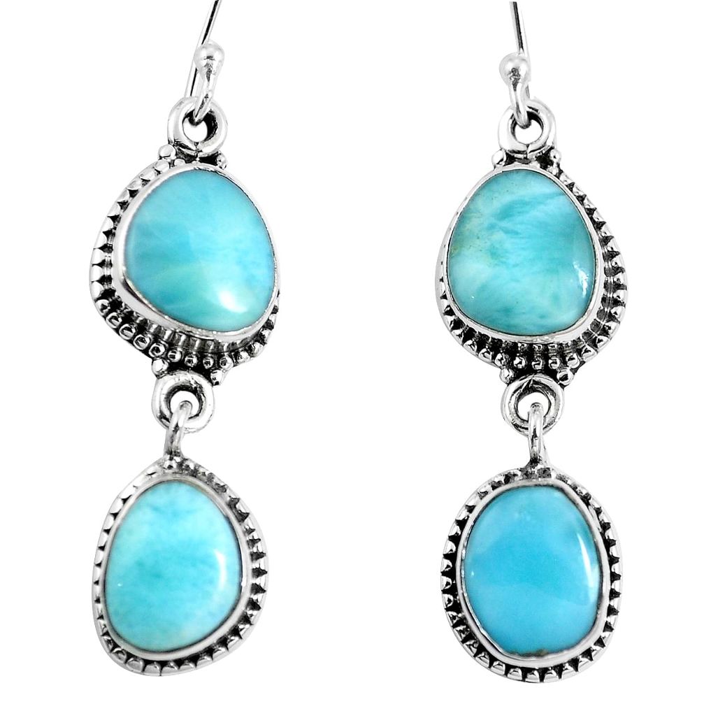 Natural blue larimar 925 sterling silver dangle earrings jewelry m68212