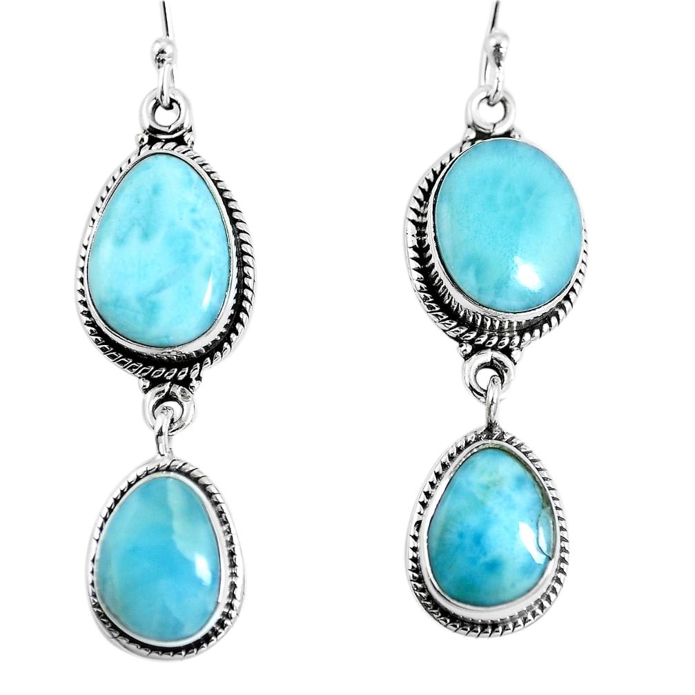 Natural blue larimar 925 sterling silver dangle earrings jewelry m68213