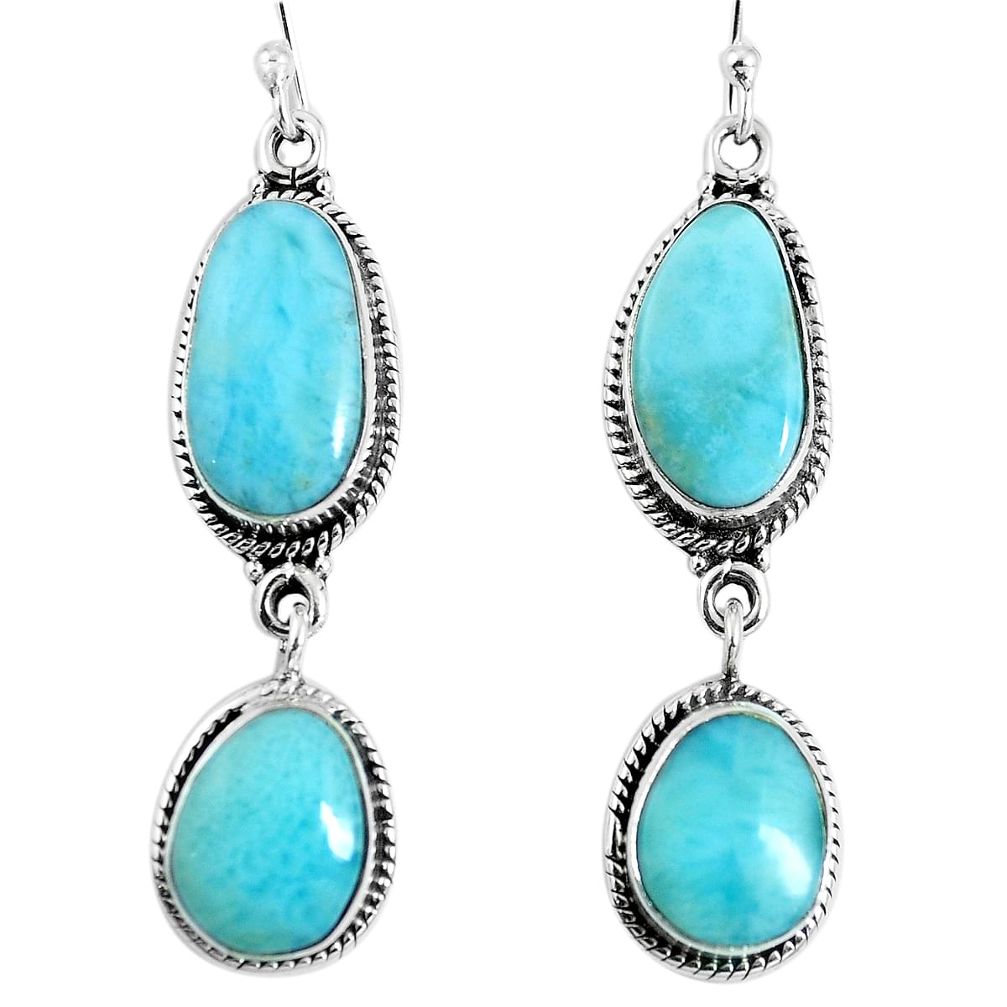 Natural blue larimar 925 sterling silver dangle earrings jewelry m68219