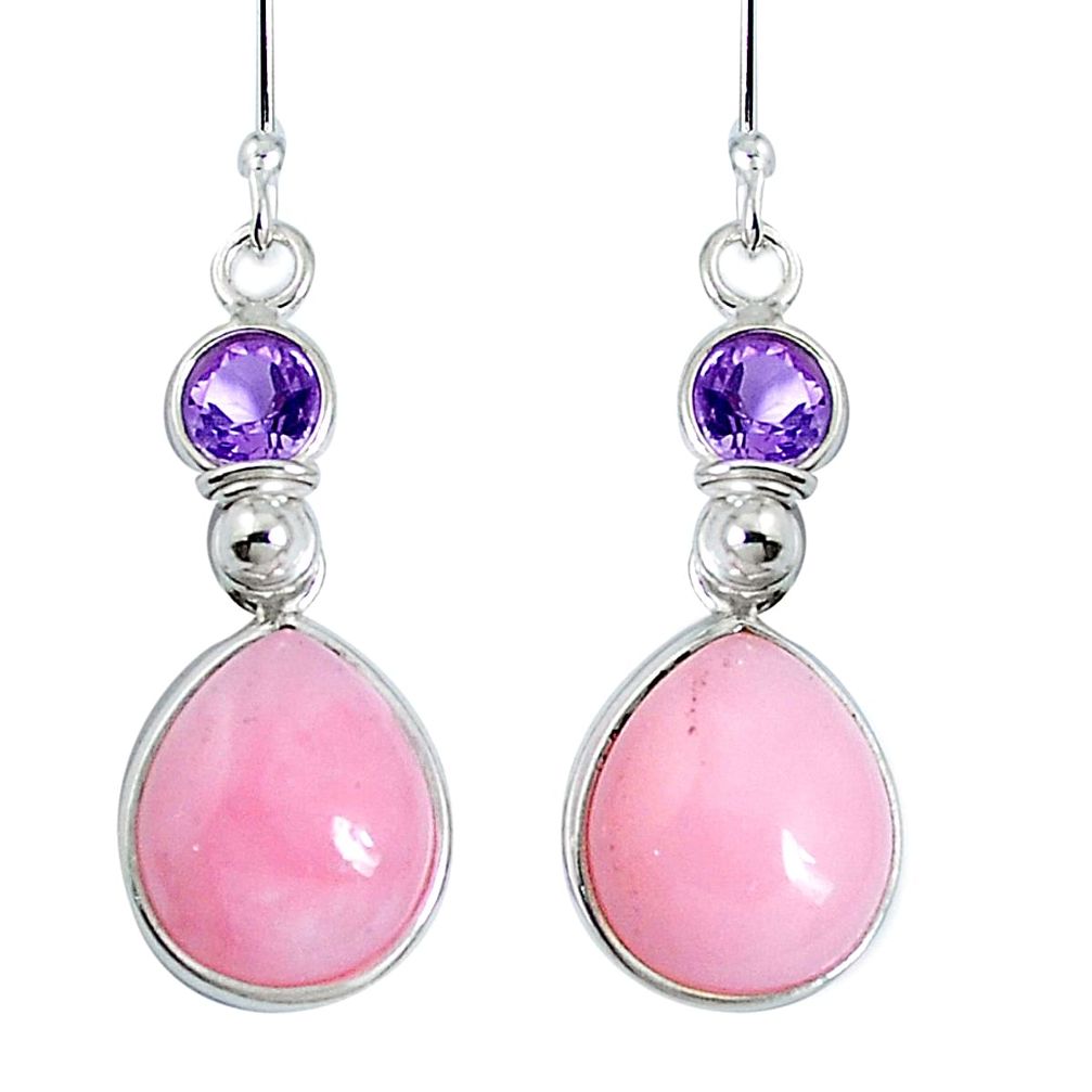 Natural pink opal amethyst 925 sterling silver dangle earrings m68662