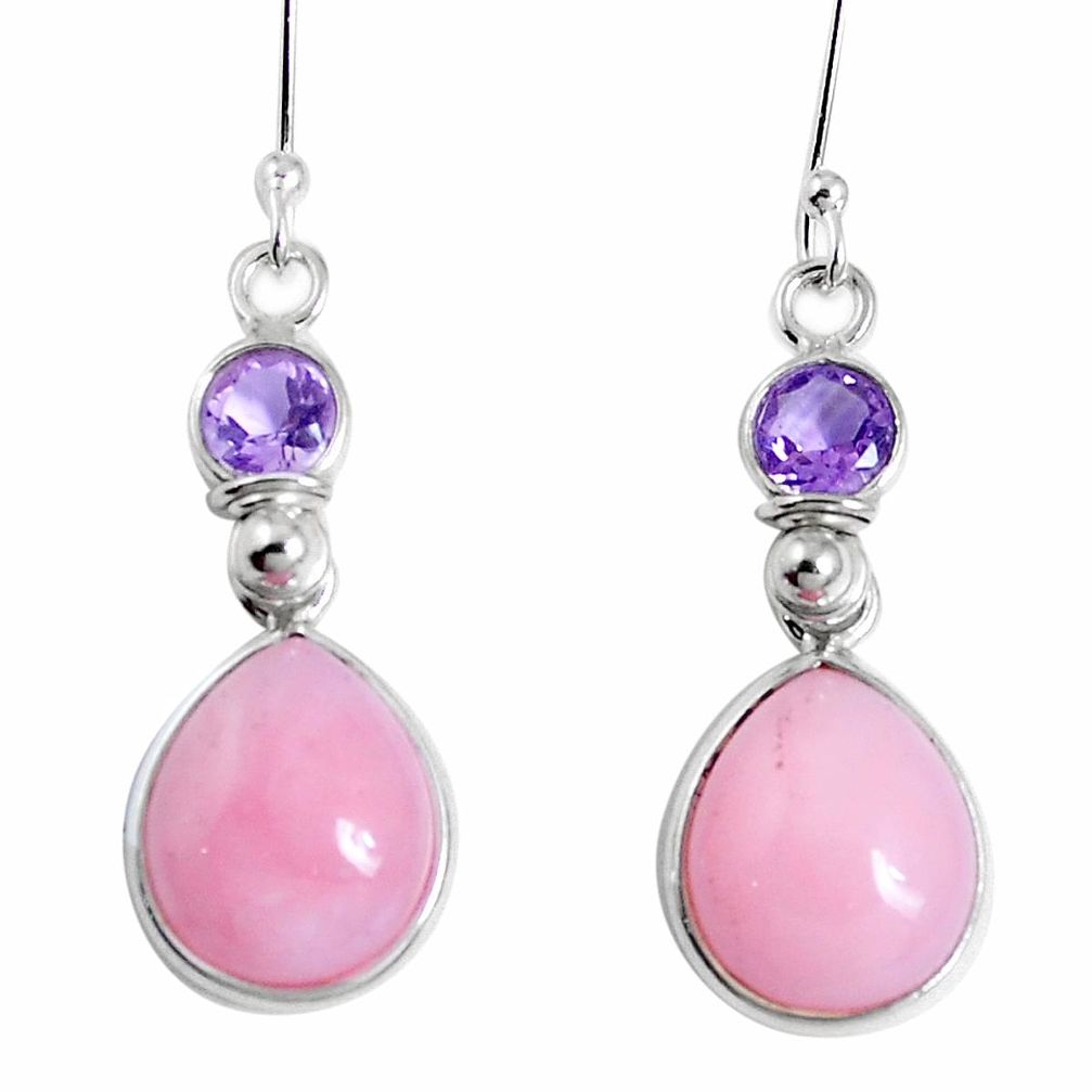 Natural pink opal amethyst 925 sterling silver dangle earrings m68663