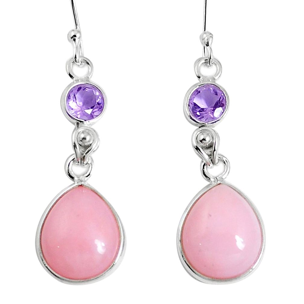 Natural pink opal amethyst 925 sterling silver dangle earrings m68667