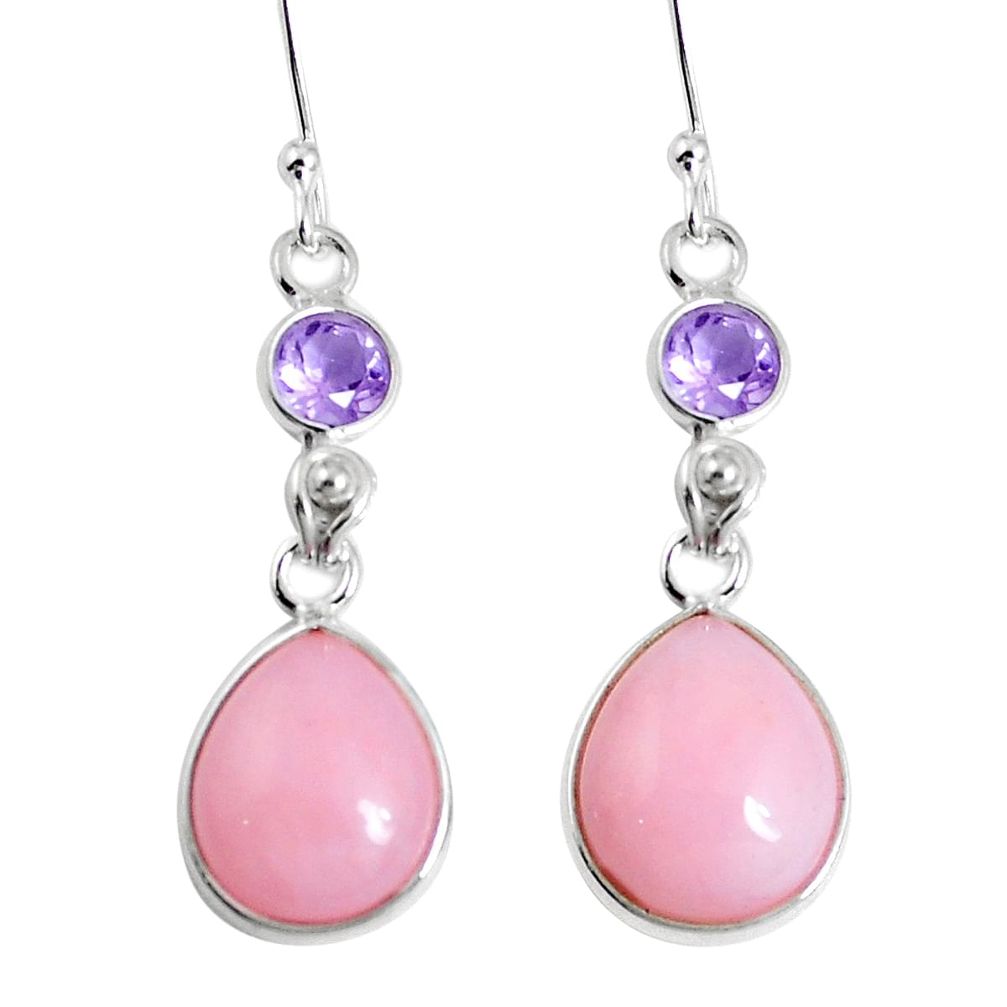 Natural pink opal amethyst 925 sterling silver dangle earrings m68668