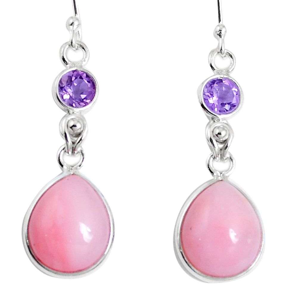 Natural pink opal amethyst 925 sterling silver dangle earrings m68672