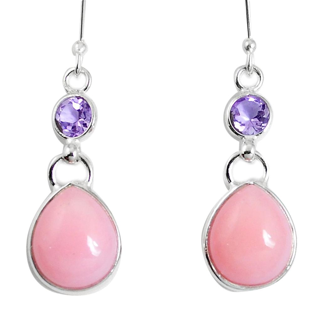 Natural pink opal amethyst 925 sterling silver dangle earrings m68673