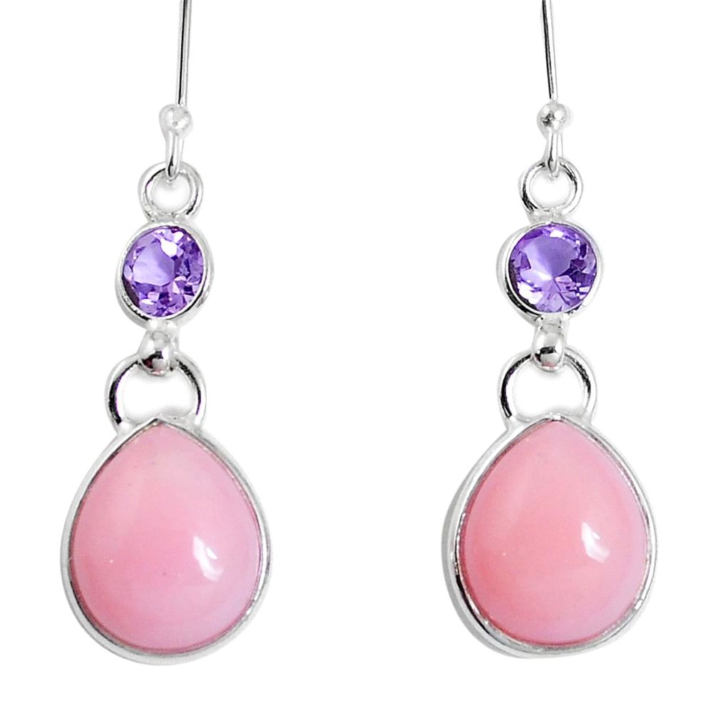 Natural pink opal amethyst 925 sterling silver dangle earrings m68675