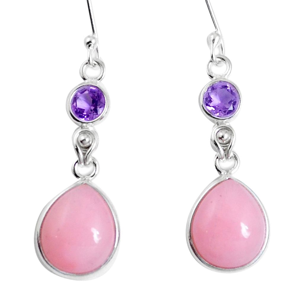 925 sterling silver natural pink opal amethyst dangle earrings m68677