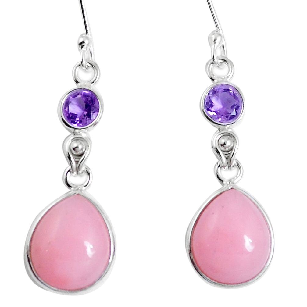 Natural pink opal amethyst 925 sterling silver dangle earrings m68679