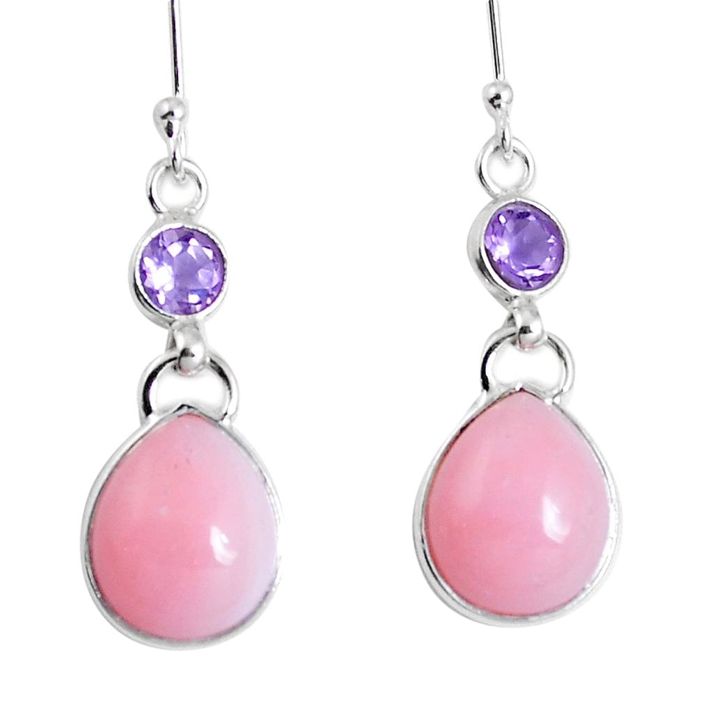 925 sterling silver natural pink opal purple amethyst dangle earrings m68680