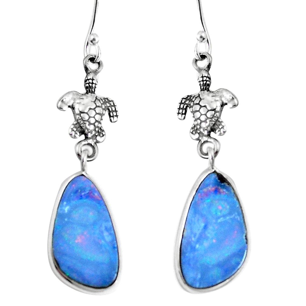 6.72cts natural blue doublet opal australian 925 silver tortoise earrings m68681